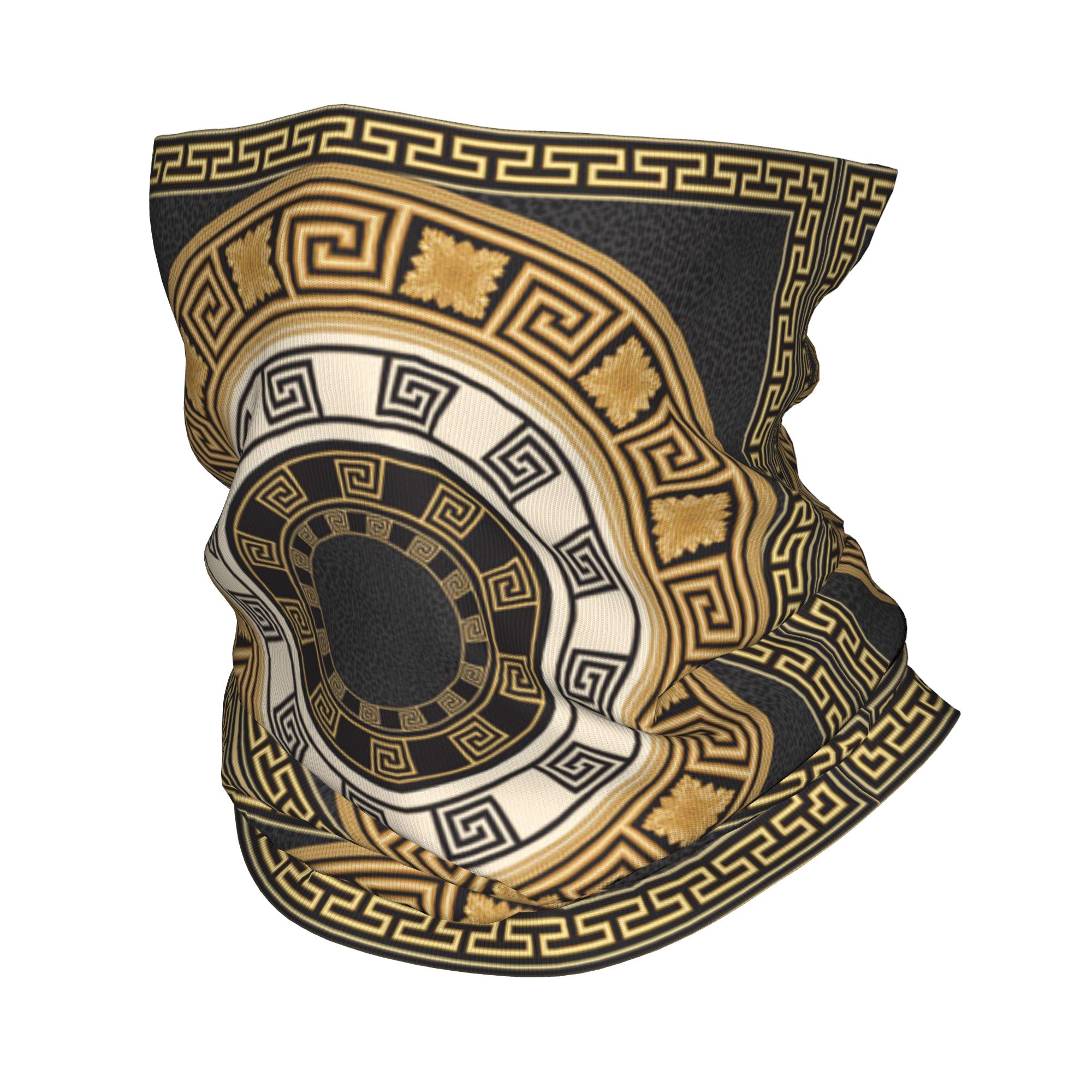 Cycling Headwear - Złoty Grecki Wzór Meander Bandana Komin